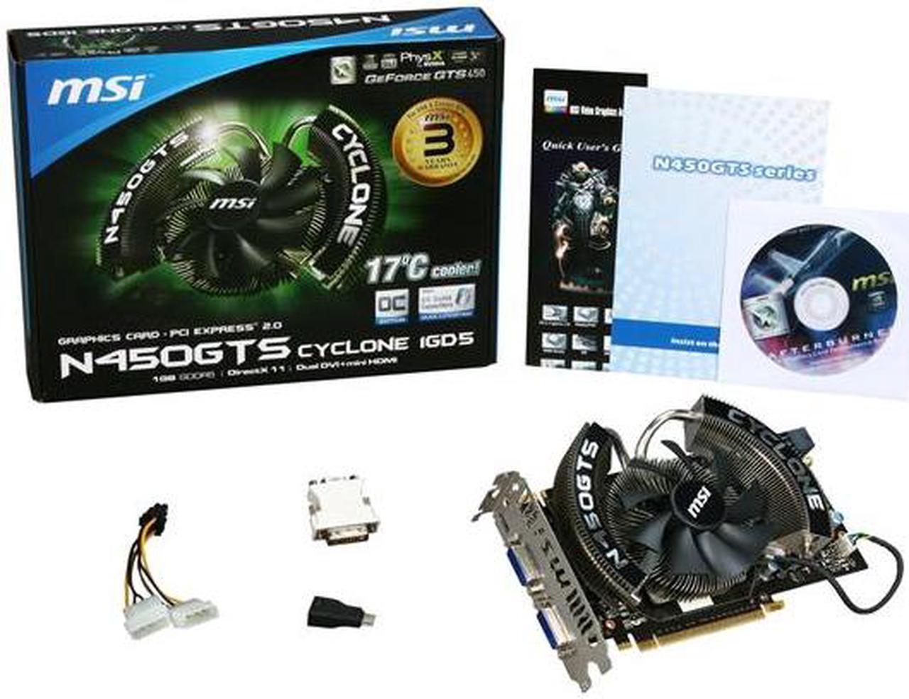Alt view image 6 of 6 - MSI GeForce GTS 450 (Fermi) 1GB GDDR5 PCI Express 2.0 x16 SLI Support Graphics Card N450GTS CYCLONE 1GD5/OC