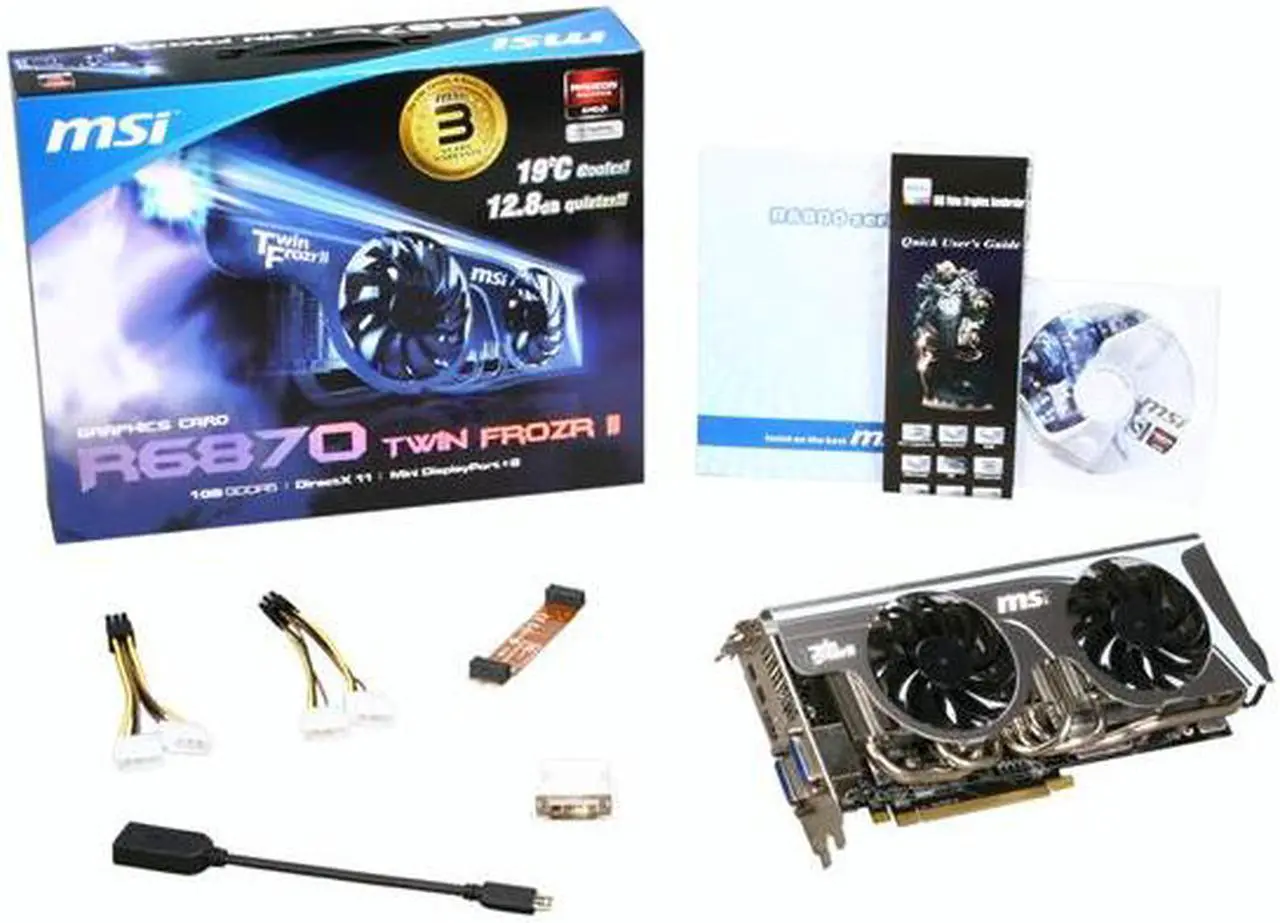 Alt view image 6 of 6 - MSI Radeon HD 6870 1GB GDDR5 PCI Express 2.1 x16 CrossFireX Support Graphics Card R6870 Twin Frozr II