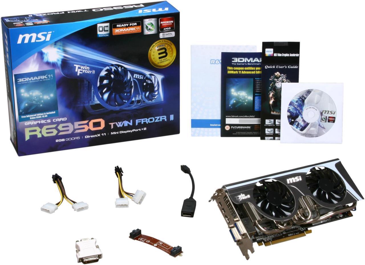 Alt view image 6 of 6 - MSI Radeon HD 6950 2GB GDDR5 PCI Express 2.1 x16 CrossFireX Support Graphics Card R6950 Twin Frozr II OC