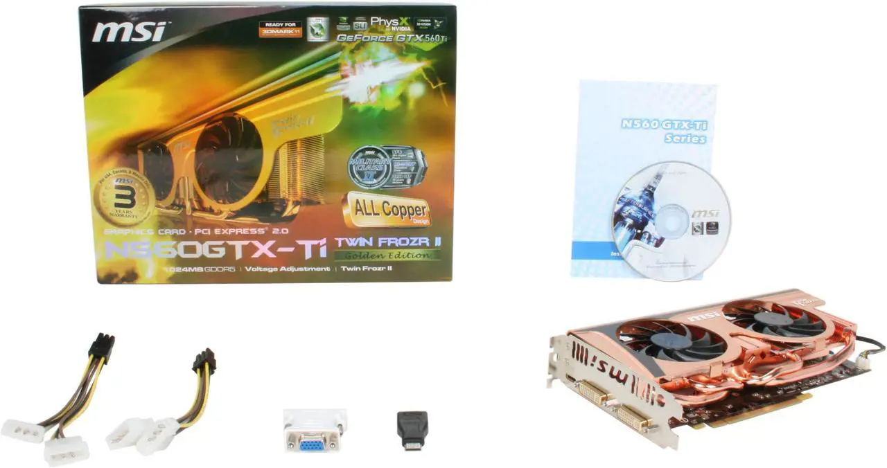 Alt view image 6 of 6 - MSI GeForce GTX 560 Ti (Fermi) 1GB GDDR5 PCI Express 2.0 x16 SLI Support Graphics Card N560GTX-Ti Twin Frozr II Golden Edition