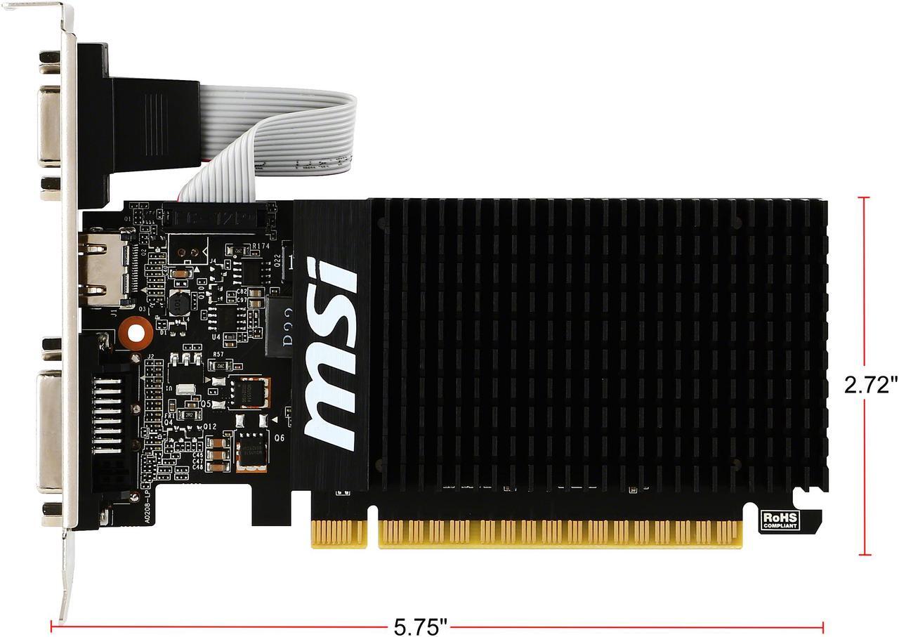 Alt view image 2 of 8 - MSI GeForce GT 710 2GB DDR3 PCI Express 2.0 x16 Low Profile Graphics Card GT 710 2GD3H LP