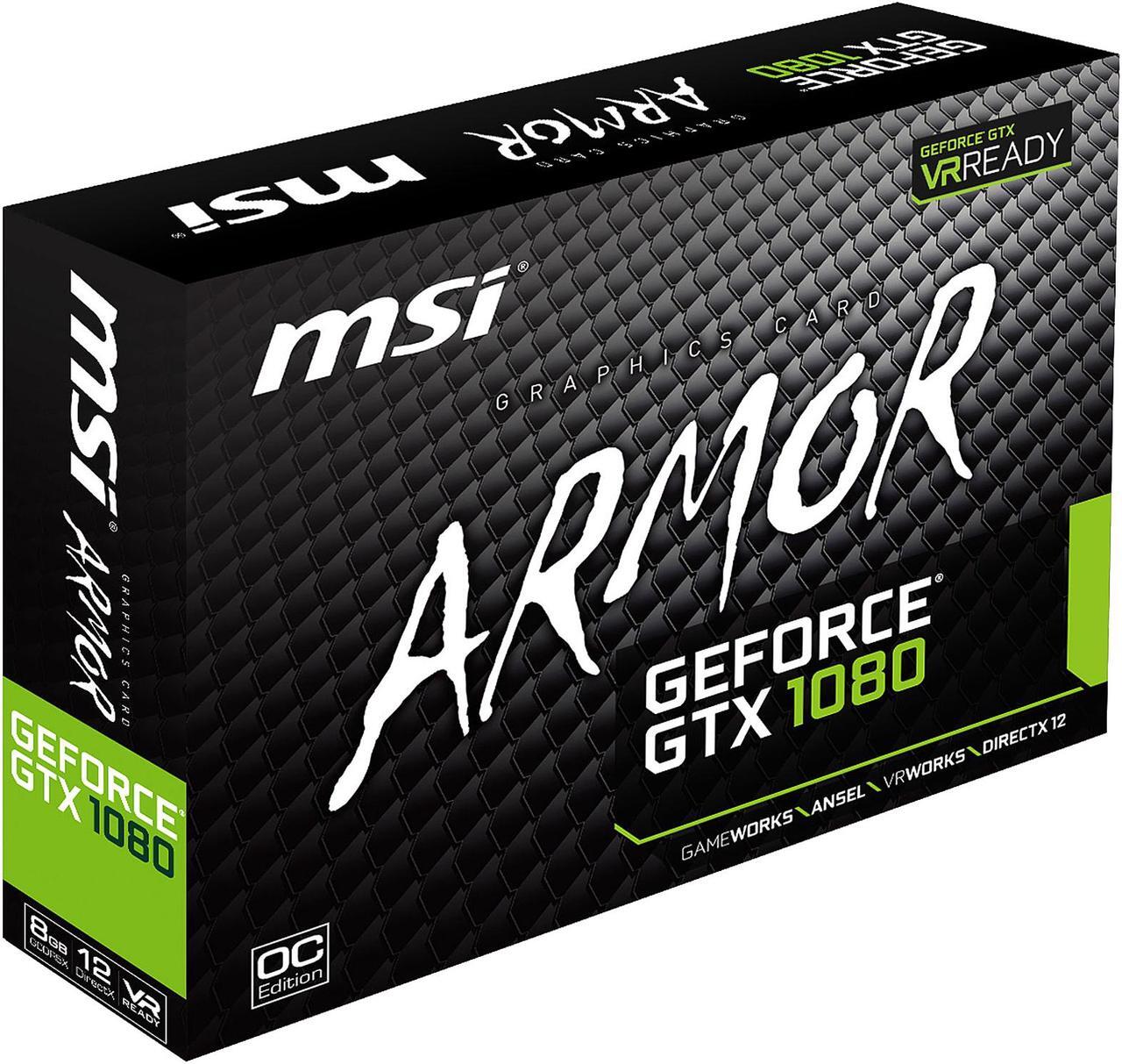 Alt view image 10 of 10 - MSI GeForce GTX 1080 8GB GDDR5X PCI Express 3.0 x16 SLI Support ATX Graphics Card GTX 1080 ARMOR 8G OC