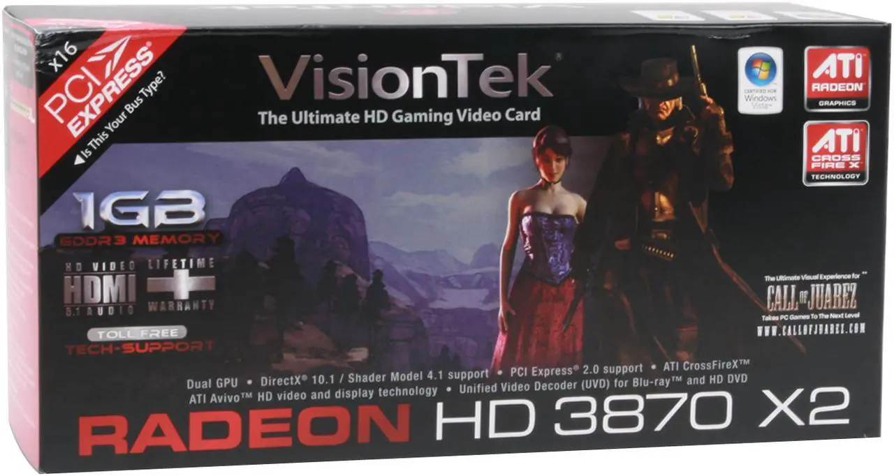 Alt view image 8 of 8 - VisionTek Radeon HD 3870 X2 1GB (512MB x 2) GDDR3 PCI Express x16 CrossFireX Support Graphics Card 900209