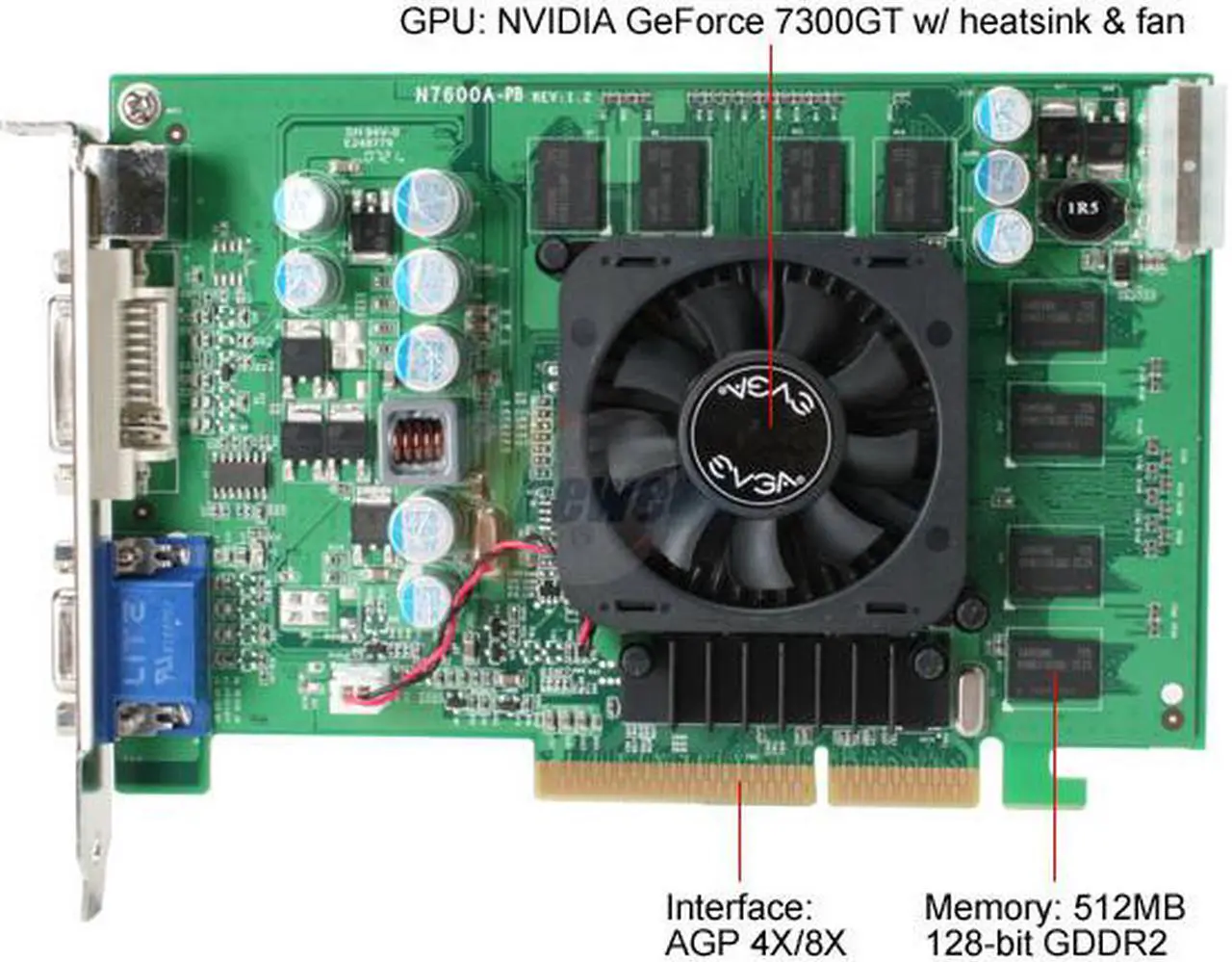 Alt view image 2 of 2 - EVGA GeForce 7300GT 512MB GDDR2 AGP 4X/8X Graphics Card 512-A8-N501-LR