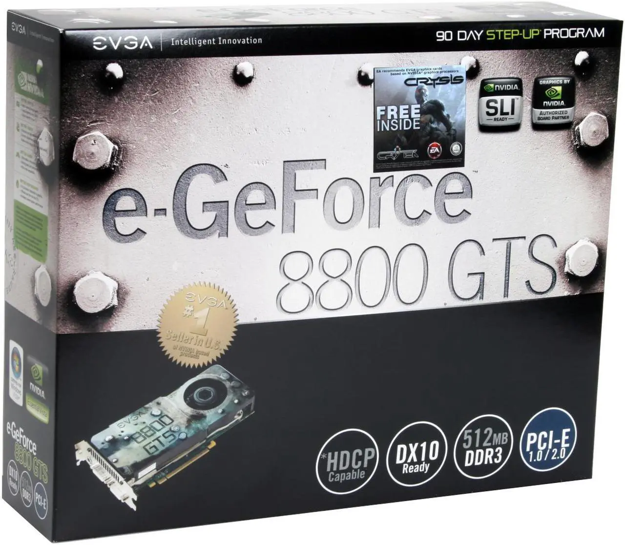 Alt view image 8 of 8 - EVGA GeForce 8800GTS (G92) 512MB GDDR3 PCI Express 2.0 x16 SLI Support Graphics Card 512-P3-N841-A3