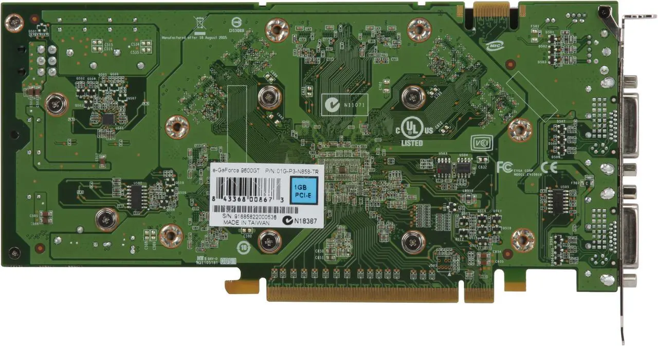 Alt view image 4 of 6 - EVGA GeForce 9600 GT 1GB GDDR3 PCI Express 2.0 x16 SLI Support Graphics Card 01G-P3-N858-TR