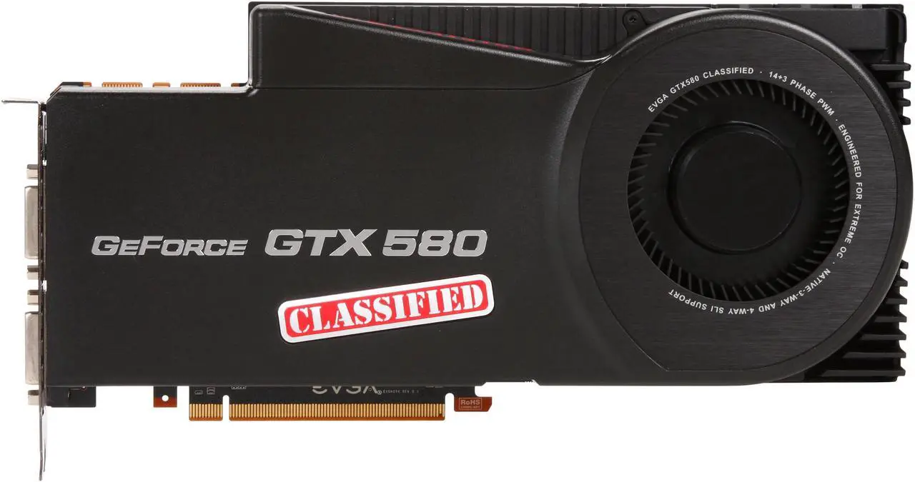 Alt view image 3 of 7 - EVGA 03G-P3-1595-AR GeForce GTX 580 (Fermi) Classified ULTRA 3072MB 384-bit GDDR5 PCI Express 2.0 x16 HDCP Ready SLI Support Video Card