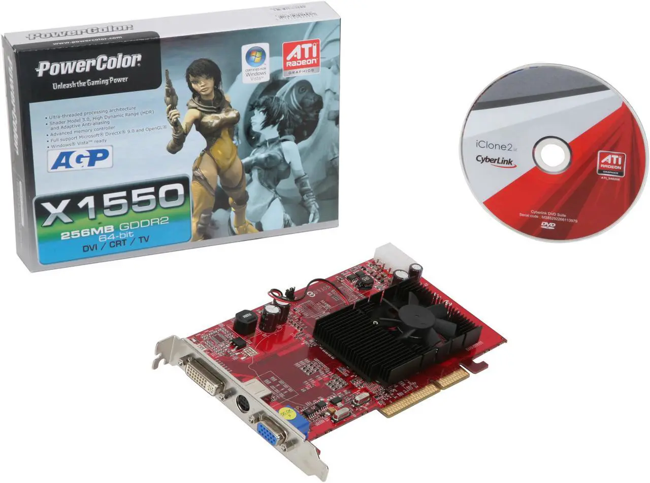 Alt view image 6 of 6 - POWERCOLOR X1550 256/64 AGP Radeon X1550 256MB 64-bit GDDR2 AGP 4X/8X Video Card