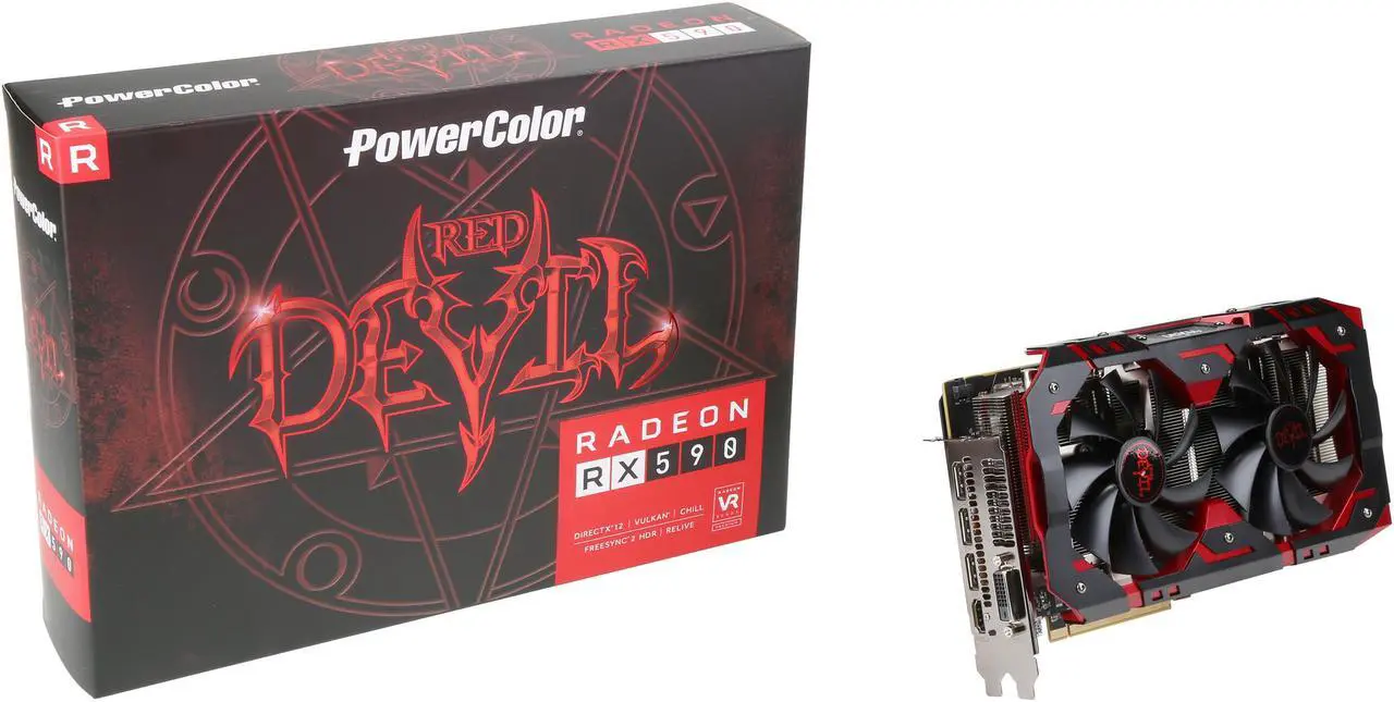 Alt view image 6 of 5 - PowerColor RED DEVIL Radeon RX 590 8GB GDDR5 PCI Express 3.0 CrossFireX Support ATX Graphics Card AXRX 590 8GBD5-3DH/OC