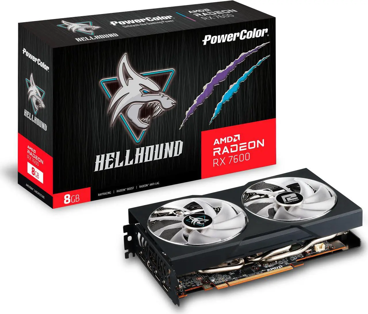 Alt view image 11 of 11 - PowerColor Hellhound Radeon RX 7600 8GB GDDR6 PCI Express 4.0 x8 ATX Graphics Card RX7600 8G-L/OC
