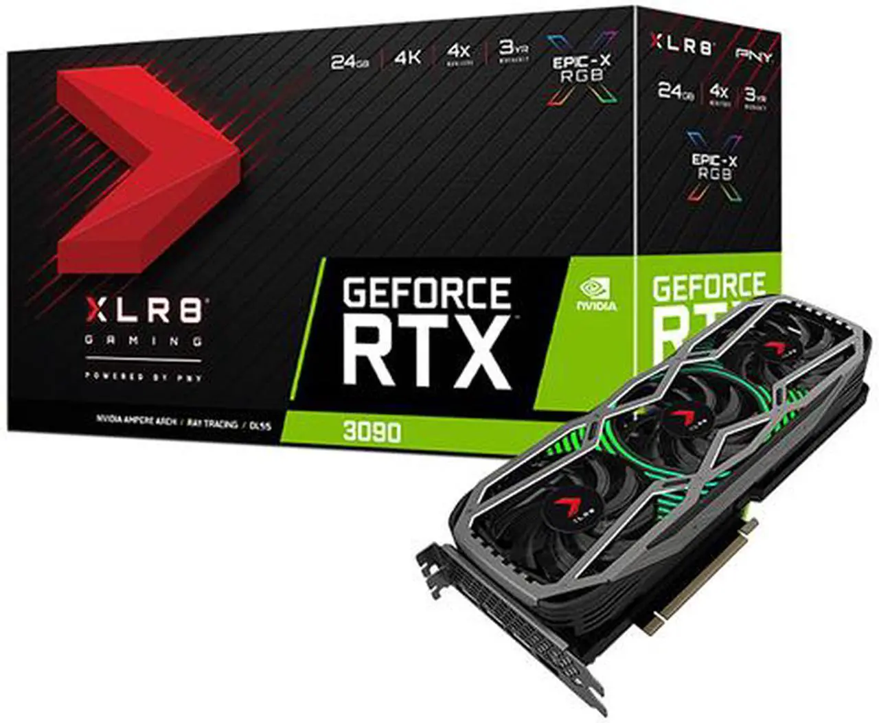 Alt view image 9 of 10 - PNY GeForce RTX 3090 24GB XLR8 Gaming EPIC-X RGB Triple Fan Graphics Card, VCG309024TFXPPB