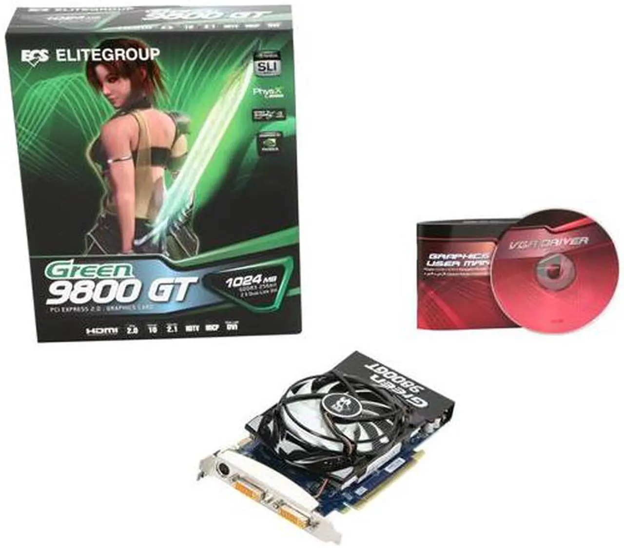 Alt view image 5 of 5 - ECS GeForce 9800 GT 1GB DDR3 PCI Express 2.0 x16 SLI Support Graphics Card NR9800GTE-1GMU-F