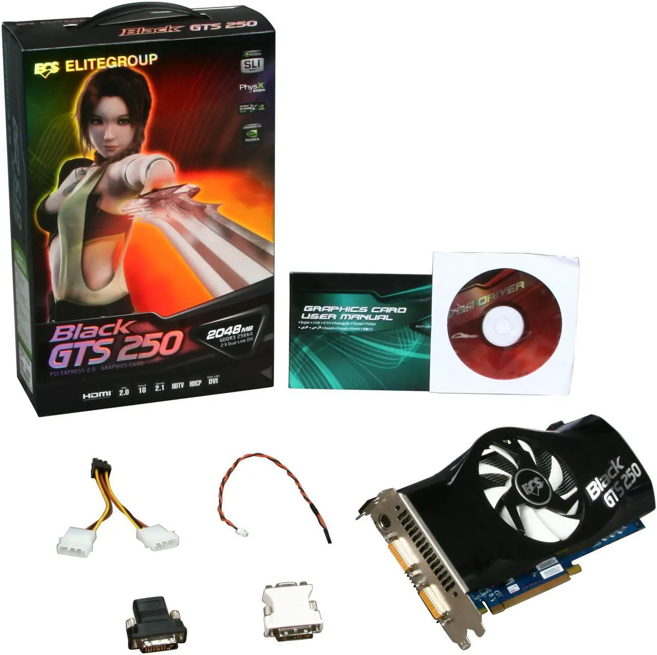 Alt view image 6 of 6 - ECS Black GeForce GTS 250 2GB DDR3 PCI Express 2.0 x16 SLI Support Graphics Card NBGTS250-2GMU-F