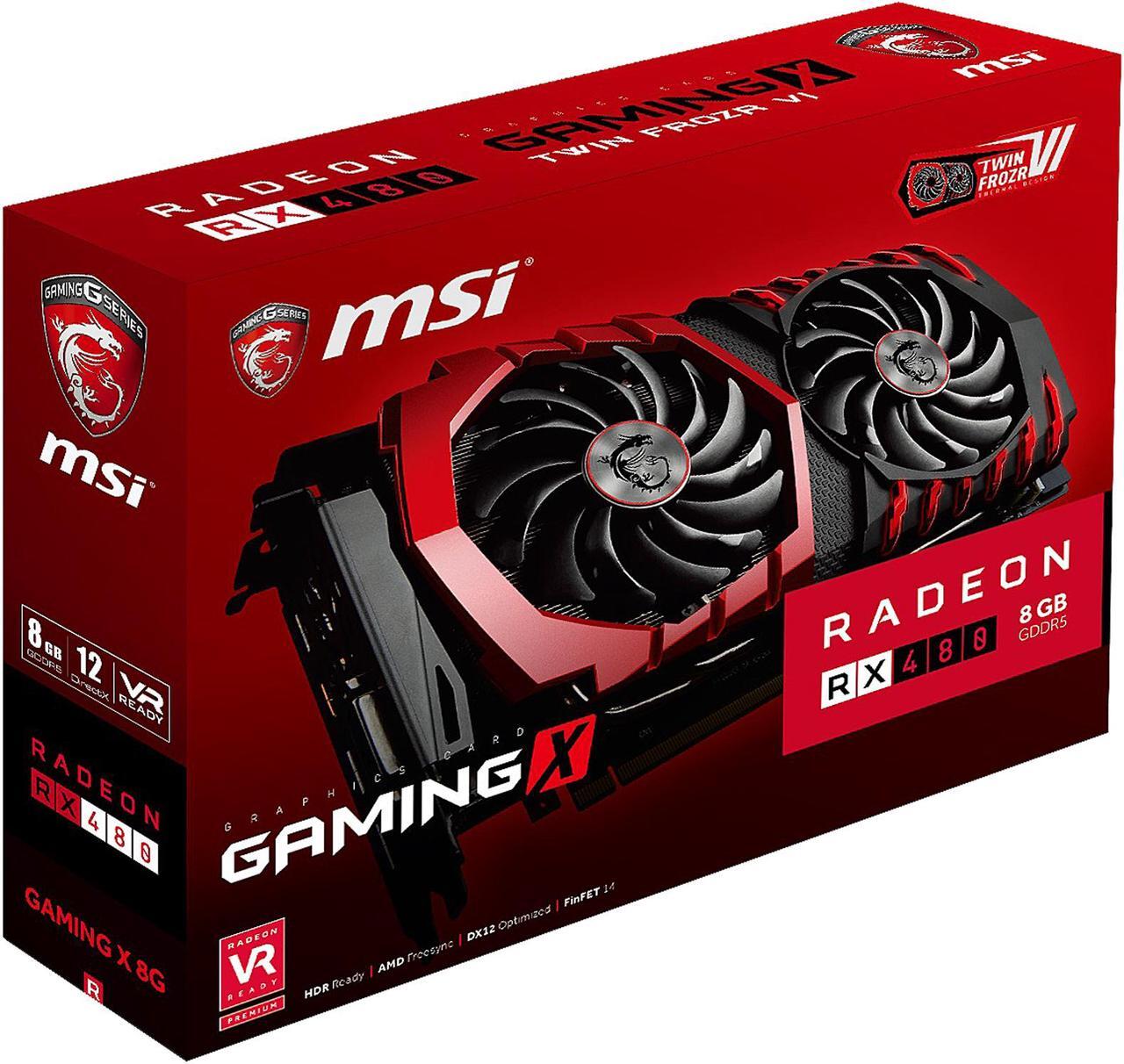 Alt view image 9 of 9 - MSI Radeon RX 480 8GB GDDR5 PCI Express 3.0 x16 CrossFireX Support ATX Graphics Card RX 480 GAMING X 8G