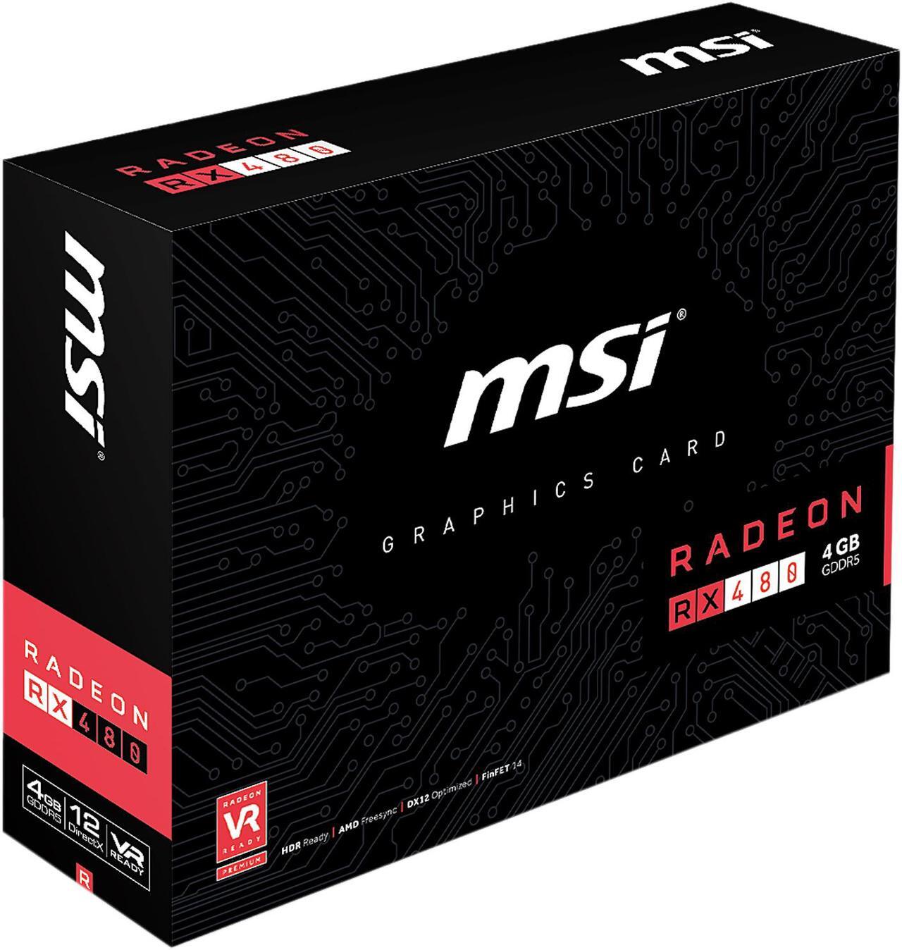 Alt view image 8 of 8 - MSI Radeon RX 480 4GB GDDR5 PCI Express 3.0 x16 CrossFireX Support ATX Graphics Card Radeon RX 480 4G