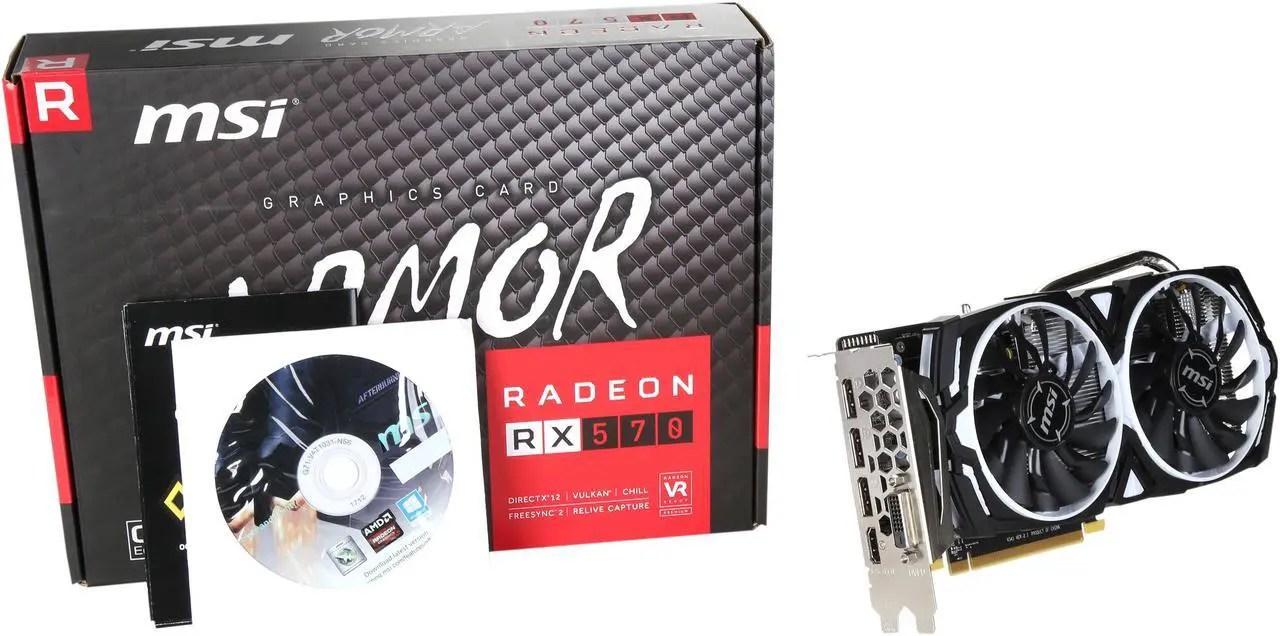 Alt view image 6 of 6 - MSI Radeon RX 570 4GB GDDR5 PCI Express x16 CrossFireX Support ATX Graphics Card RADEON RX 570 ARMOR 4G OC