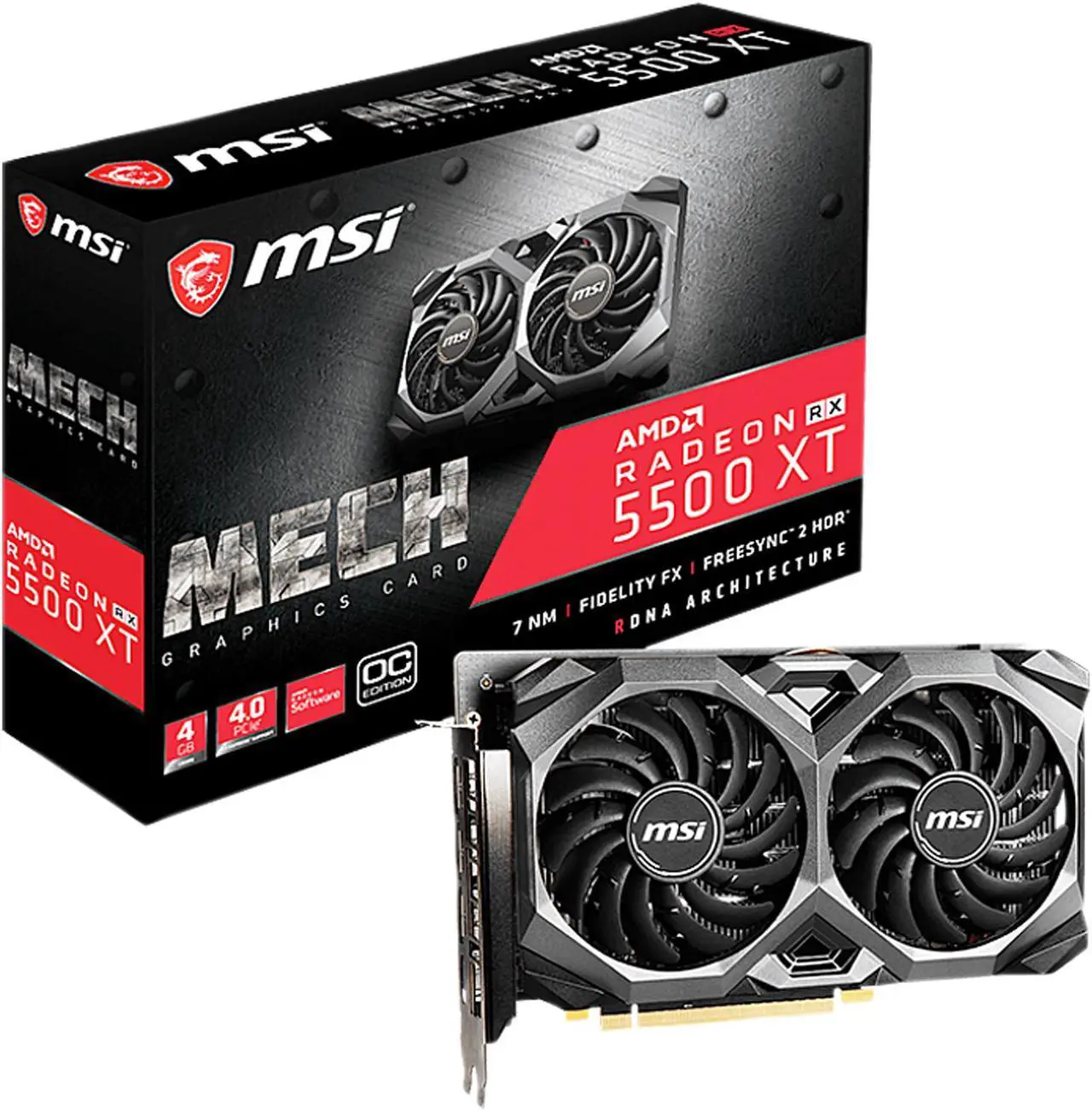 Alt view image 7 of 7 - MSI Radeon RX 5500 XT 4GB GDDR6 PCI Express 4.0 Graphics Card RX 5500 XT MECH 4G OC
