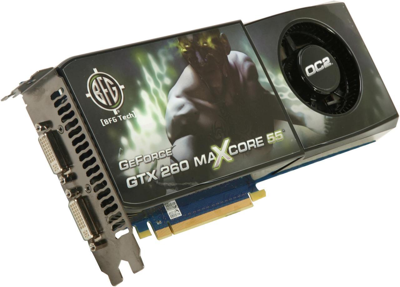 BFG Tech BFGEGTX260MC896OC2DE GeForce GTX 260 OC2 MAXCORE 55 896MB 448-bit GDDR3 PCI Express 2.0 x16 HDCP Ready SLI Supported Video Card