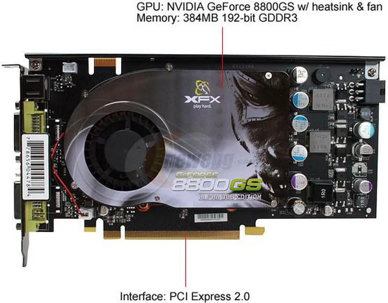 Alt view image 3 of 8 - XFX PVT88SFDD4 GeForce 8800GS XXX 384MB 192-bit GDDR3 PCI Express 2.0 x16 HDCP Ready SLI Supported Video Card
