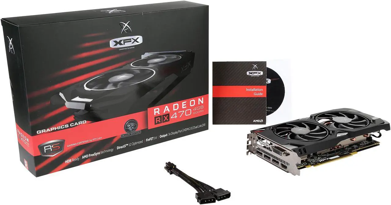 Alt view image 8 of 7 - XFX Radeon RX 470 RS Black Edition True OC DirectX 12 RX-470P437BM 4GB 256-Bit GDDR5 PCI Express 3.0 CrossFireX Support Video Card