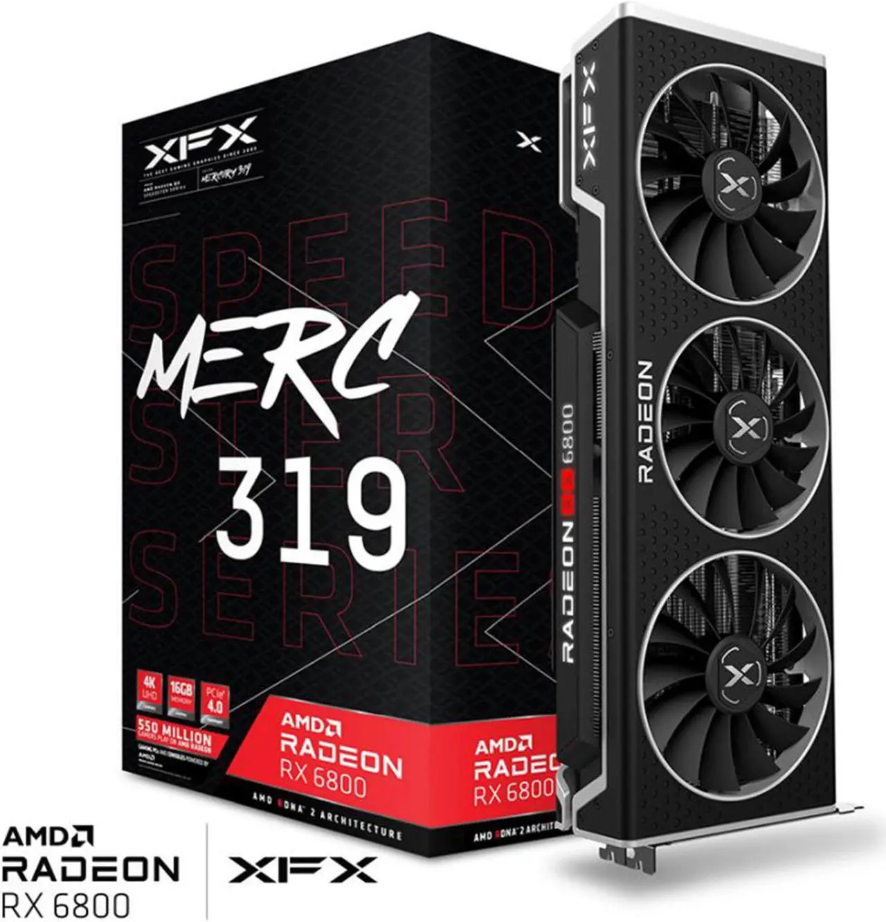 Alt view image 4 of 4 - XFX Speedster MERC319 Radeon RX 6800 BLACK 16GB GDDR6 HDMI DisplayPort PCIe 4.0 Gaming Graphic Card, RX-68XLATBD9