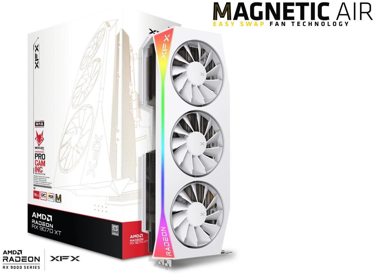 Alt view image 7 of 7 - XFX Mercury AMD Radeon RX 9070XT OC 16GB 256-Bit GDDR6 PCI-Express 5.0 RDNA 4 White Magnetic Air Gaming Graphics Card