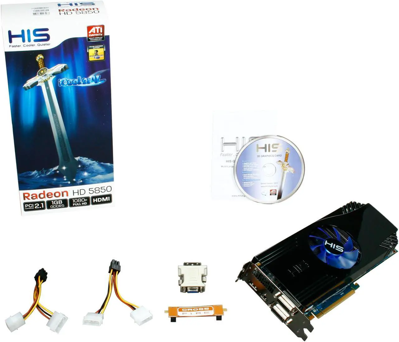 Alt view image 6 of 6 - HIS Radeon HD 5850 (Cypress Pro) 1GB GDDR5 PCI Express 2.1 x16 CrossFireX Support Graphics Card H585FN1GD