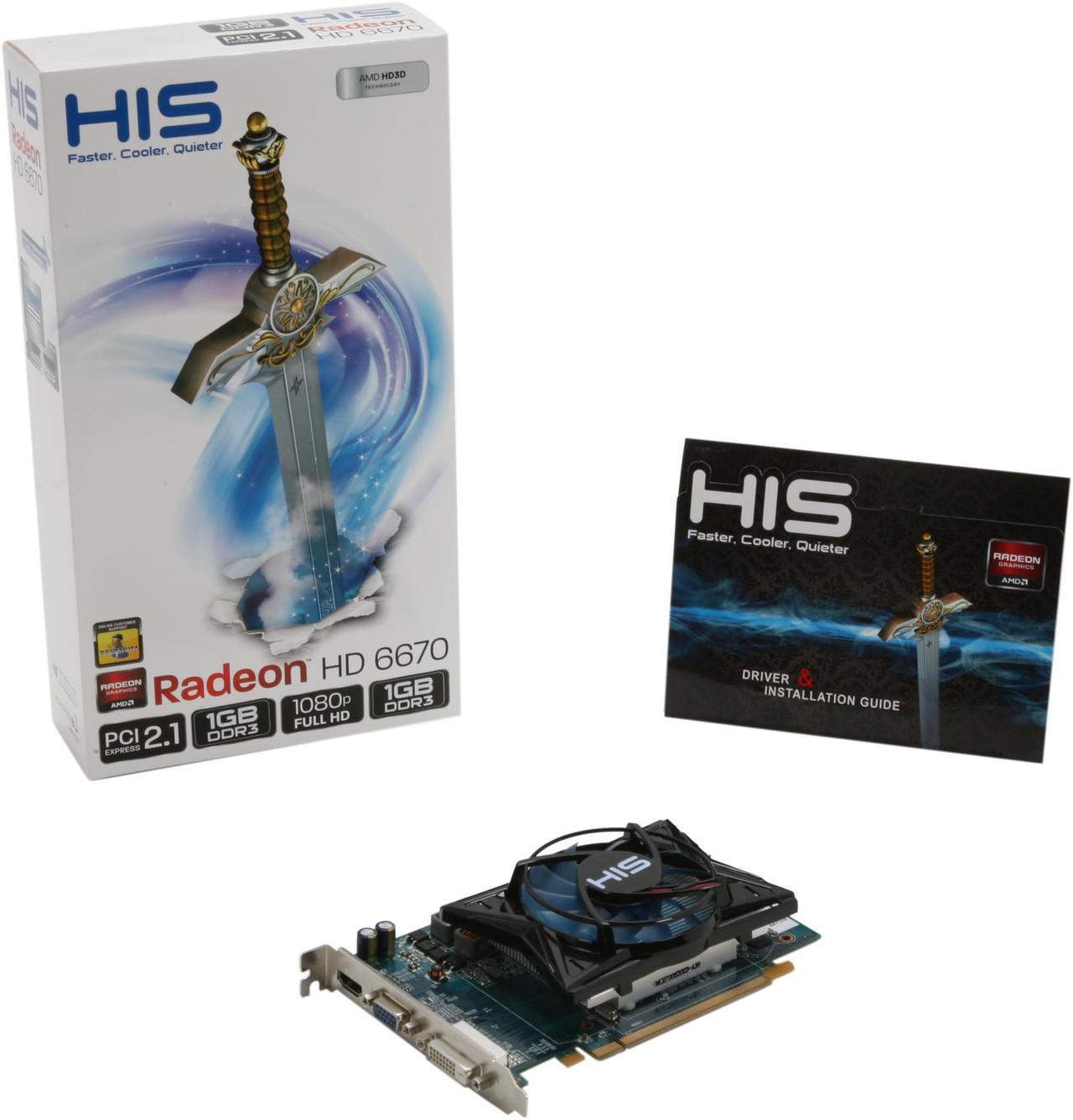 Alt view image 6 of 6 - HIS Radeon HD 6670 1GB DDR3 PCI Express 2.1 x16 Graphics Card H667FS1G