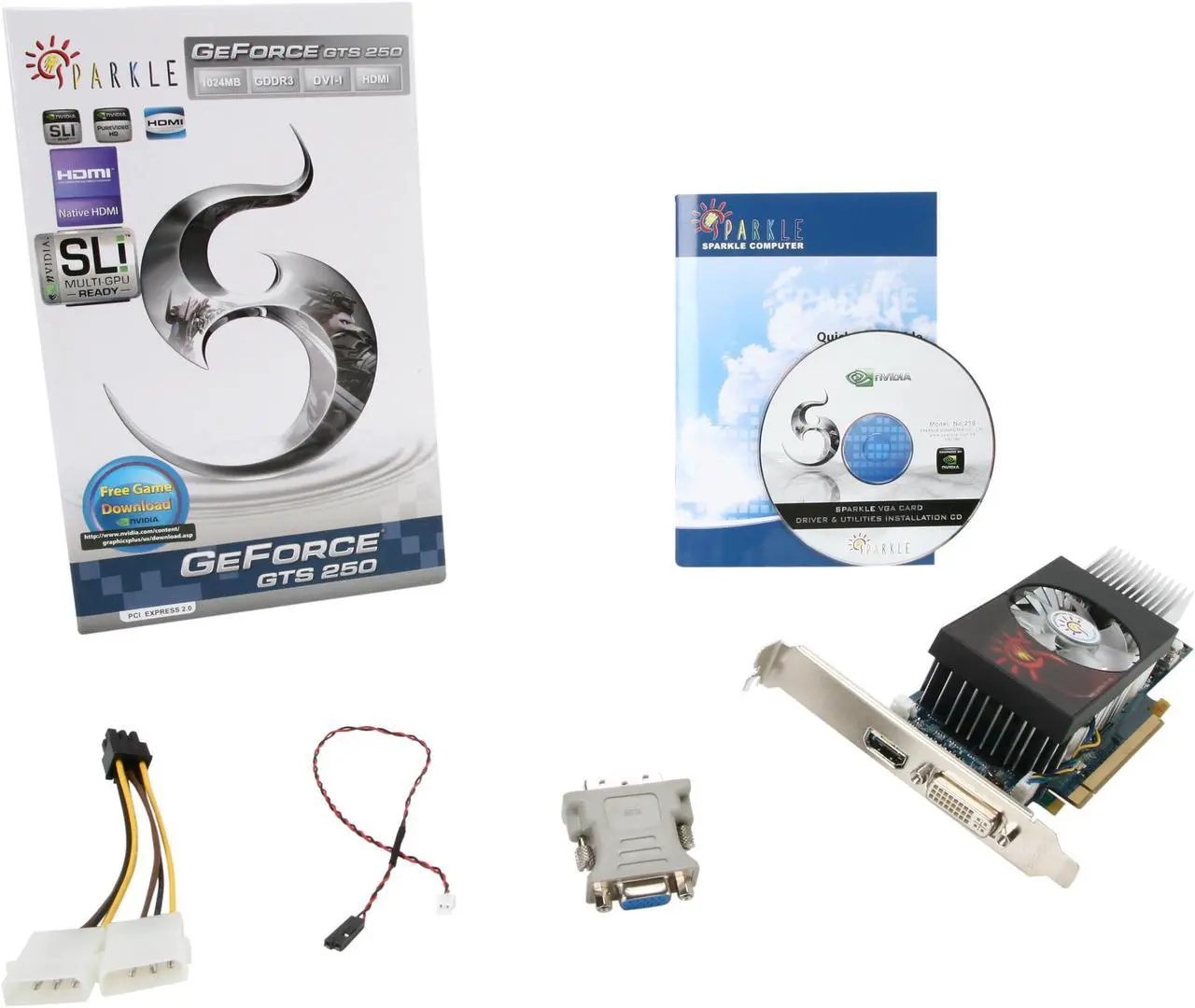 Alt view image 6 of 6 - SPARKLE GeForce GTS 250 1GB GDDR3 PCI Express 2.0 x16 Low Profile Graphics Card SXS2501024D3L-NM