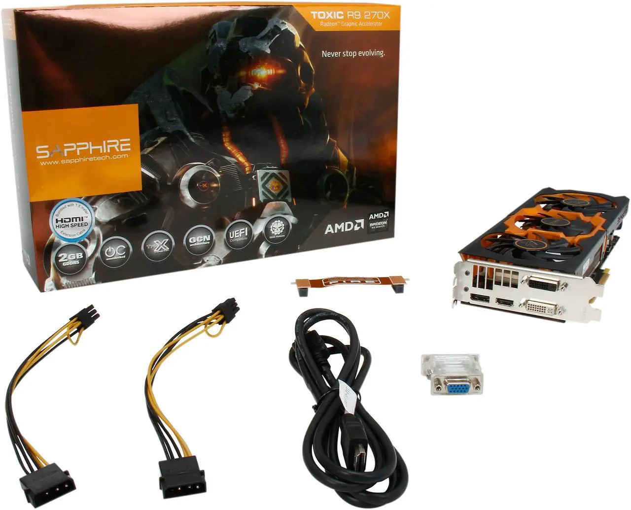 Alt view image 6 of 6 - SAPPHIRE Radeon R9 270X 2GB GDDR5 PCI Express 3.0 x16 CrossFireX Support Graphics Card 100364TXSR