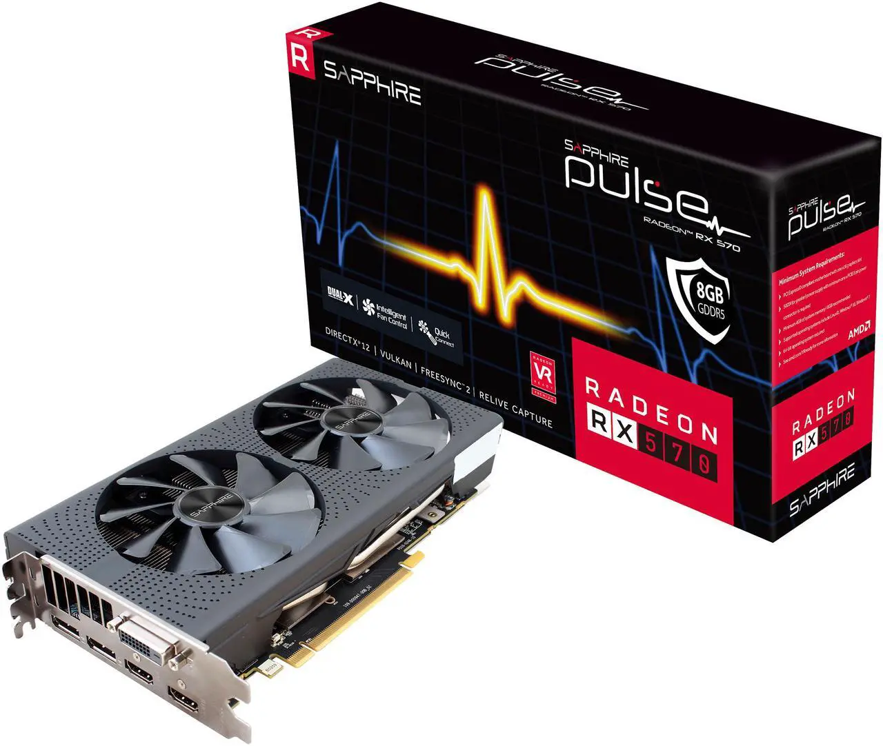 Alt view image 5 of 4 - Sapphire Radeon PULSE RX 570 8GB GDDR5 PCI-E Dual HDMI / DVI-D / Dual DP OC w/ Backplate (UEFI)