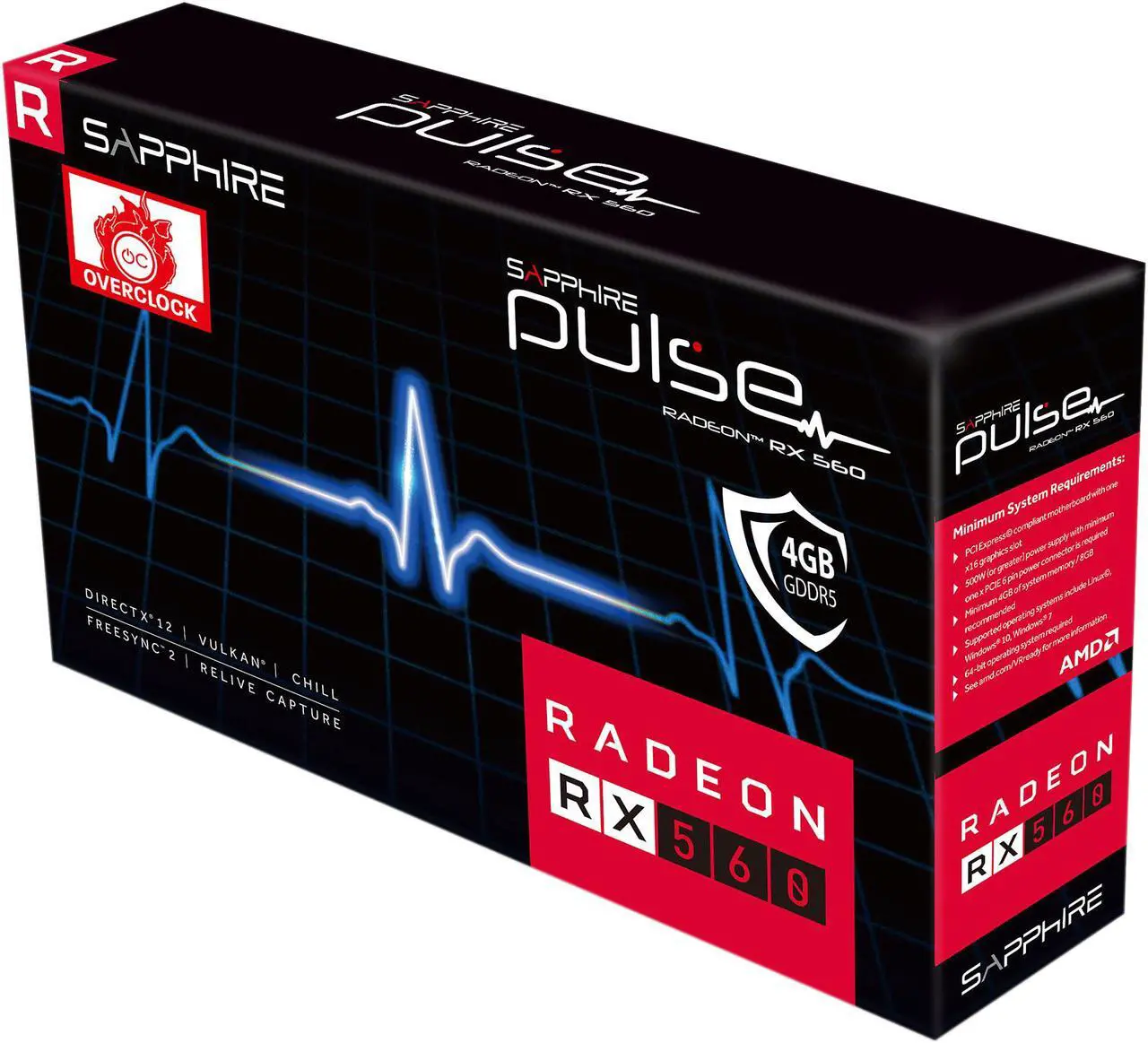 Alt view image 9 of 9 - Sapphire PULSE Radeon RX 560 14CU 4GB GDDR5 PCI-E HDMI / DVI-D / DP OC Version (UEFI)