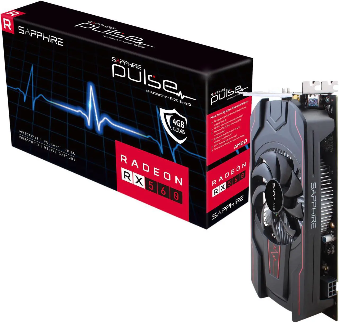 Alt view image 7 of 9 - Sapphire PULSE Radeon RX 560 14CU 4GB GDDR5 PCI-E HDMI / DVI-D / DP OC Version (UEFI)