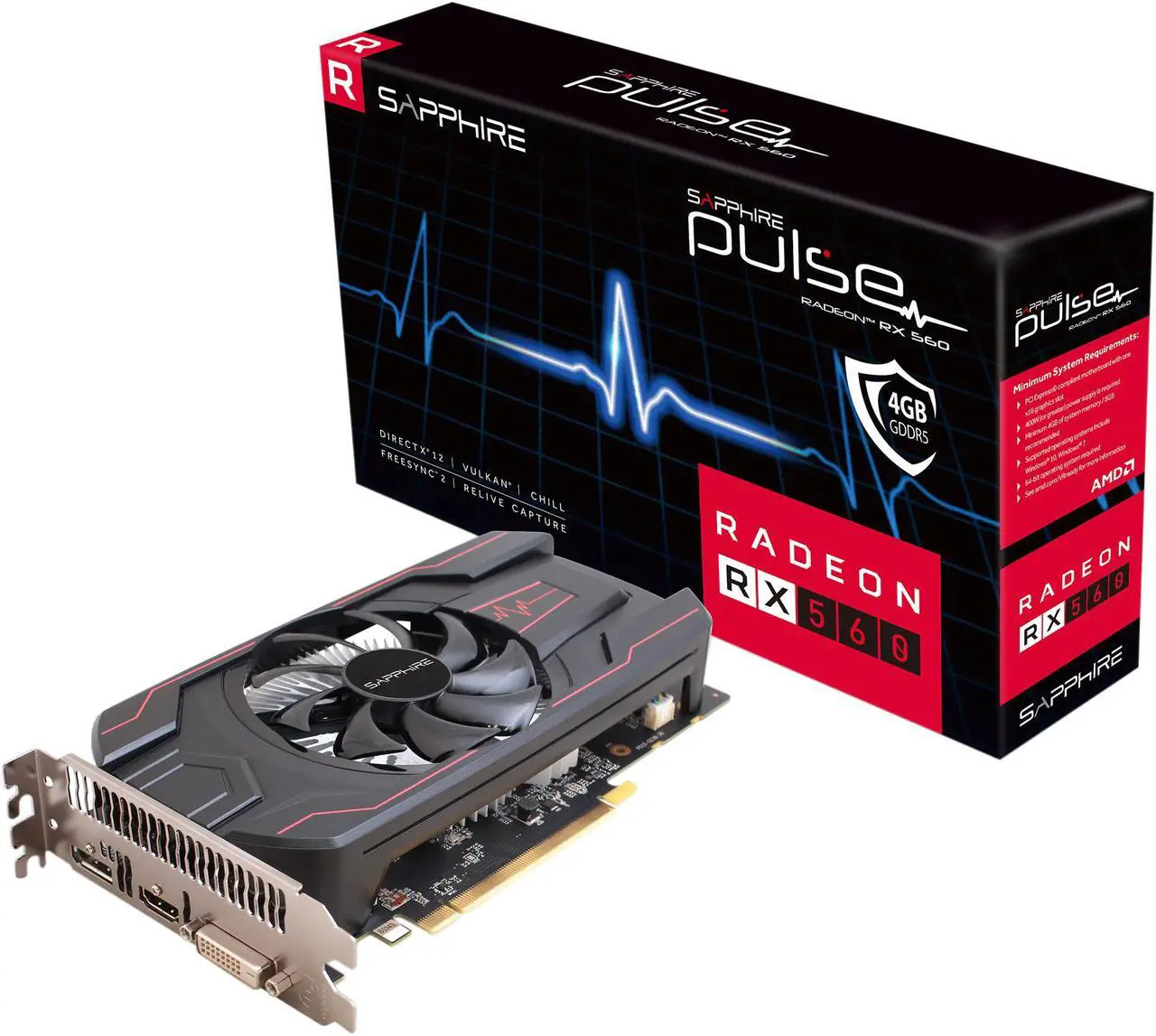 Alt view image 8 of 9 - Sapphire PULSE Radeon RX 560 14CU 4GB GDDR5 PCI-E HDMI / DVI-D / DP OC Version (UEFI)