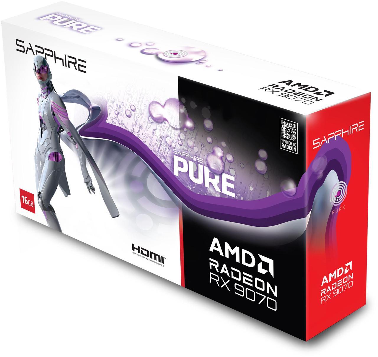 Alt view image 6 of 8 - SAPPHIRE PURE Radeon RX 9070 16GB GDDR6 PCI Express 5.0 x16 ATX Graphics Card 11349-02-20G