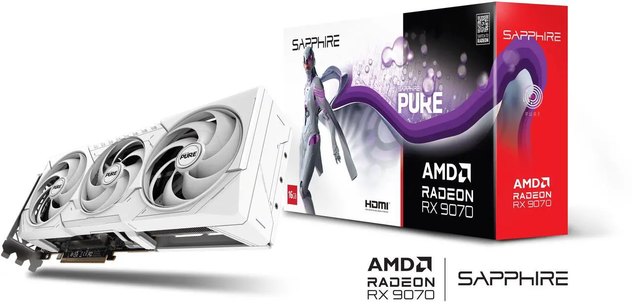 Alt view image 8 of 8 - SAPPHIRE PURE Radeon RX 9070 16GB GDDR6 PCI Express 5.0 x16 ATX Graphics Card 11349-02-20G
