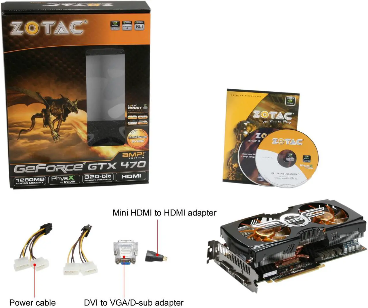Alt view image 6 of 6 - ZOTAC AMP! GeForce GTX 470 (Fermi) 1280MB GDDR5 PCI Express 2.0 x16 SLI Support Graphics Card ZT-40202-10P