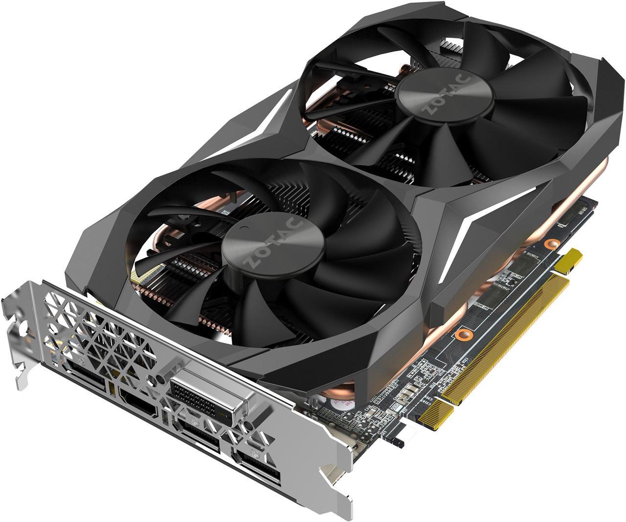 Main image of ZOTAC GeForce GTX 1080 Mini, ZT-P10800H-10P, 8GB GDDR5X IceStorm Cooling, Dual Fans, 90mm Pressure Optimized Fan, 100mm Maximum Airflow Optimized Fan, Direct GPU Copper Block Contact, Metal Back Plate, White LED Lit, Super Compact