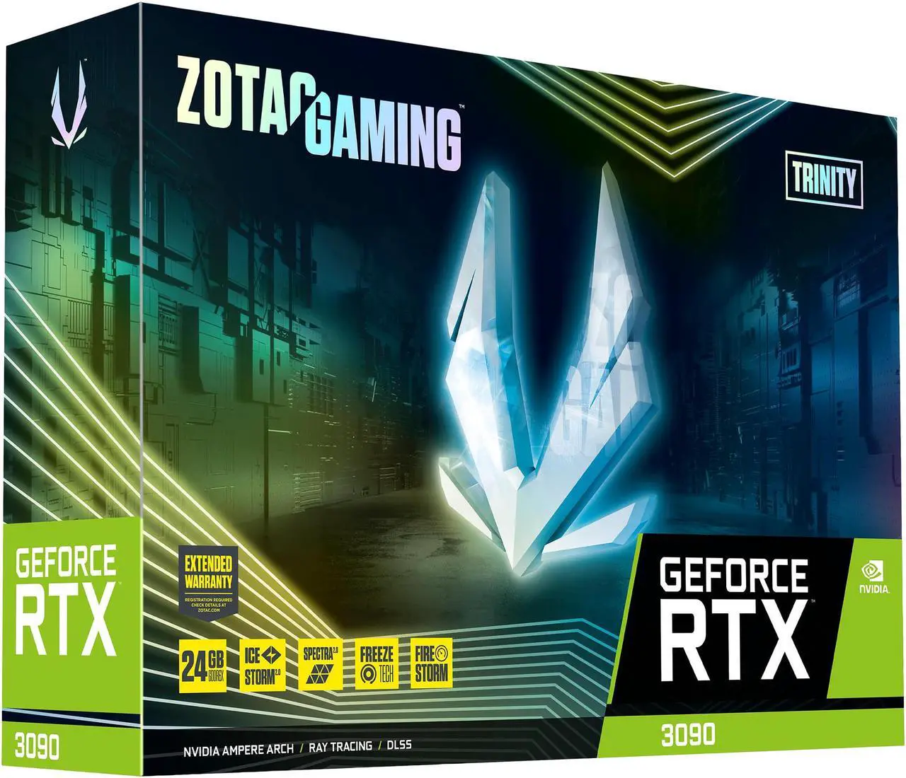 Alt view image 10 of 10 - ZOTAC GAMING GeForce RTX 3090 Trinity 24GB GDDR6X 384-bit 19.5 Gbps PCIE 4.0 Gaming Graphics Card, IceStorm 2.0 Advanced Cooling, SPECTRA 2.0 RGB Lighting, ZT-A30900D-10P
