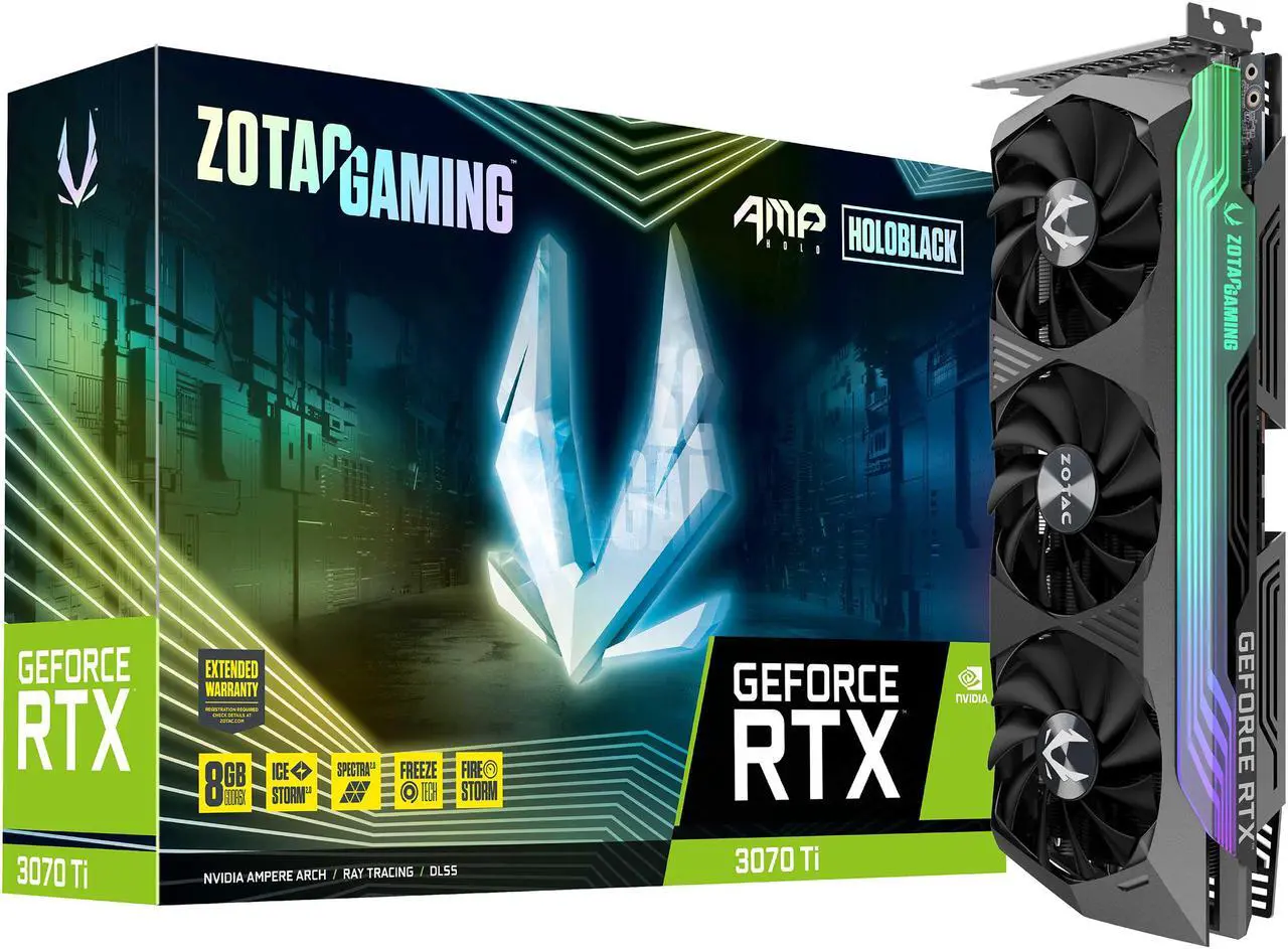 Alt view image 9 of 10 - ZOTAC GAMING GeForce RTX 3070 Ti AMP Holo 8GB GDDR6X 256-bit 19 Gbps PCIE 4.0 Gaming Graphics Card, HoloBlack, IceStorm 2.0 Advanced Cooling, SPECTRA 2.0 RGB Lighting, ZT-A30710F-10P