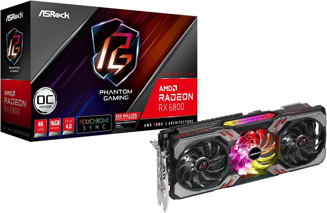Alt view image 12 of 12 - ASRock Radeon RX 6800 Phantom Gaming D Gaming Graphics Card with 16GB GDDR6, AMD RDNA 2 (RX6800 PGD 16GO)