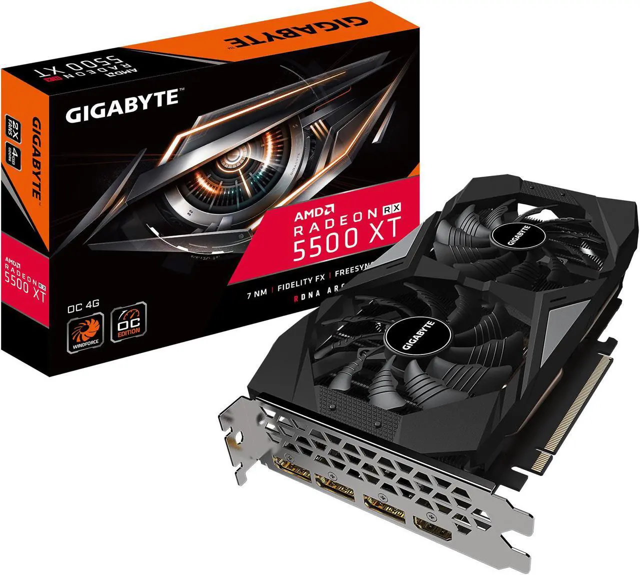 Alt view image 8 of 8 - GIGABYTE Radeon RX 5500 XT OC 8G (rev. 2.0) Graphics Card, PCIe 4.0, 8GB 128-Bit GDDR6, GV-R55XTOC-8GD Video Card