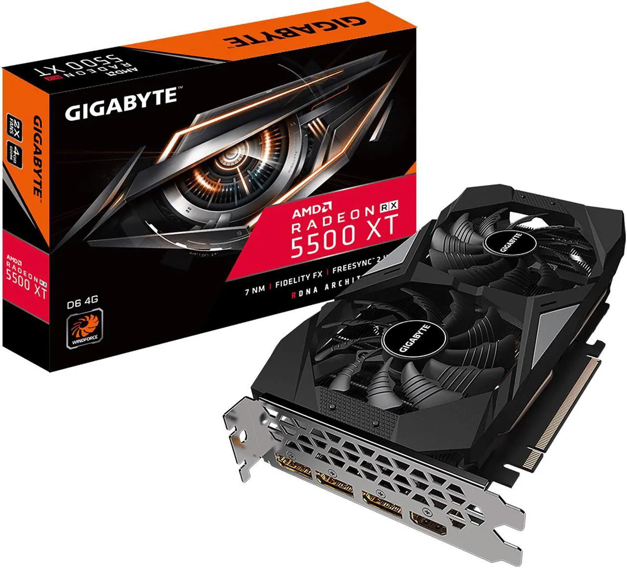 Alt view image 10 of 10 - GIGABYTE Radeon RX 5500 XT D6 4G (Rev. 2.0) Graphics Card, PCIe 4.0, 4GB 128-bit GDDR6, GV-R55XTD6-4GD Rev 2.0 Video Card