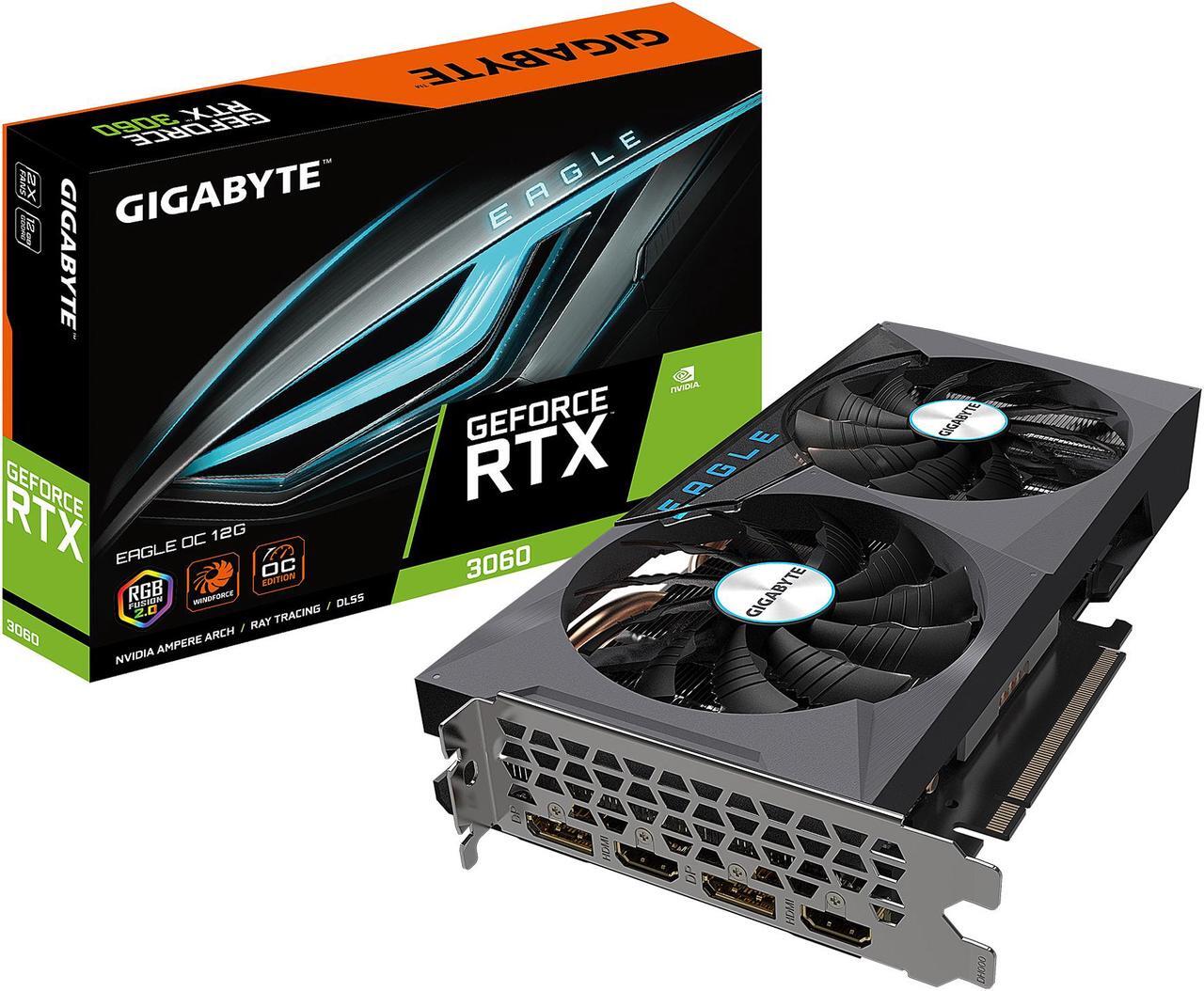 Alt view image 10 of 10 - GIGABYTE GeForce RTX 3060 EAGLE OC 12G Graphics Card, 2 x WINDFORCE Fans, 12GB 192-bit GDDR6, GV-N3060EAGLE OC-12GD Video Card