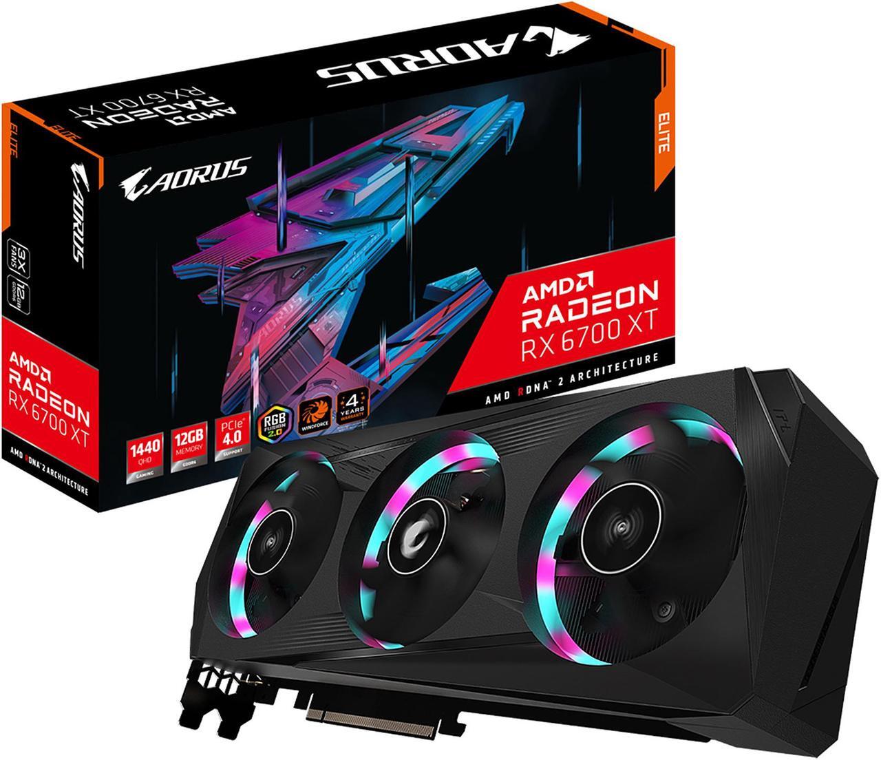 Alt view image 11 of 11 - GIGABYTE AORUS Radeon RX 6700 XT ELITE 12G Graphics Card, WINDFORCE 3X Cooling System, 12GB 192-bit GDDR6, GV-R67XTAORUS E-12GD Video Card