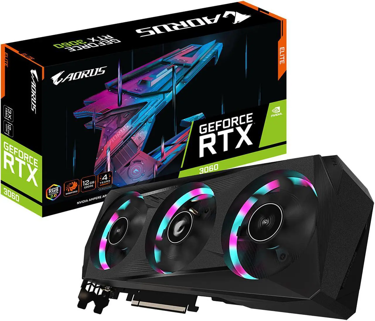 Alt view image 12 of 12 - GIGABYTE AORUS GeForce RTX 3060 ELITE 12GB GDDR6 PCI Express 4.0 ATX Video Card GV-N3060AORUS E-12GD (rev. 2.0) (LHR)