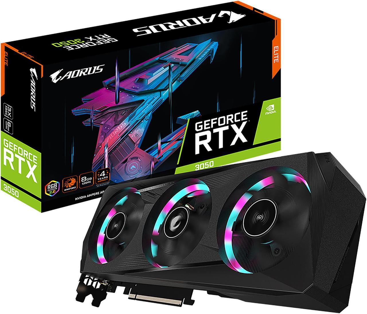 Alt view image 12 of 12 - GIGABYTE AORUS GeForce RTX 3050 ELITE 8G Graphics Card, 3x WINDFORCE Fans, 8GB 128-bit GDDR6, GV-N3050AORUS E-8GD Video Card