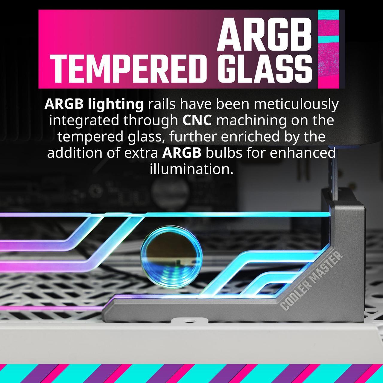 Alt view image 6 of 14 - Cooler Master Atlas ARGB GPU Support Bracket, Aluminum Magnets Stand, Infinity Mirror Design, ARGB Tempered Glass, Dual-Axis Mode Vertical | Horizontal. (MCA-U000R-AGSBTG-00)