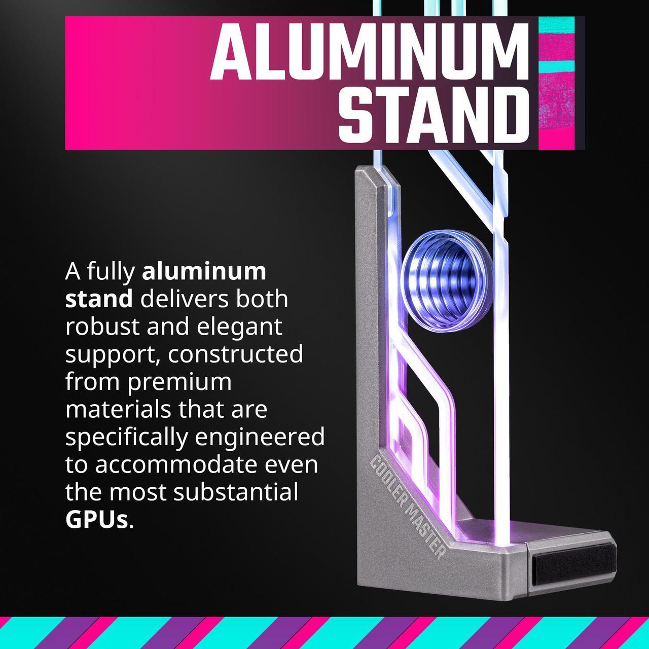 Alt view image 7 of 14 - Cooler Master Atlas ARGB GPU Support Bracket, Aluminum Magnets Stand, Infinity Mirror Design, ARGB Tempered Glass, Dual-Axis Mode Vertical | Horizontal. (MCA-U000R-AGSBTG-00)