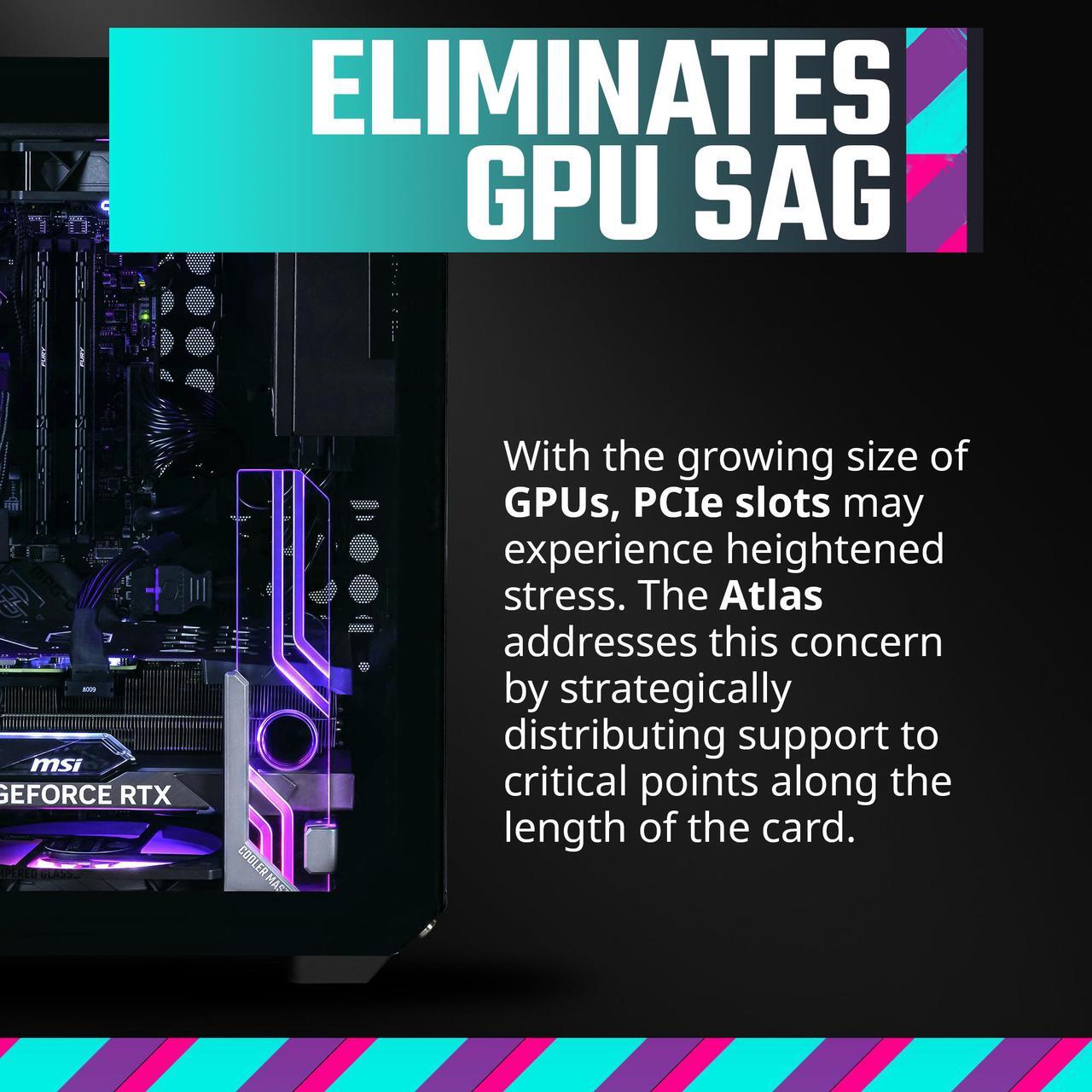 Alt view image 8 of 14 - Cooler Master Atlas ARGB GPU Support Bracket, Aluminum Magnets Stand, Infinity Mirror Design, ARGB Tempered Glass, Dual-Axis Mode Vertical | Horizontal. (MCA-U000R-AGSBTG-00)